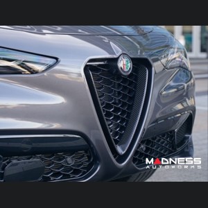 Alfa Romeo Stelvio Front V Shield Grill Frame + Emblem Frame Kit - Carbon Fiber 